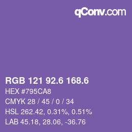 カラーコード: RGB 121 92.6 168.6 | qconv.com