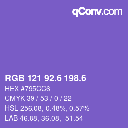 カラーコード: RGB 121 92.6 198.6 | qconv.com
