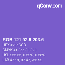 カラーコード: RGB 121 92.6 203.6 | qconv.com