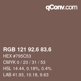 カラーコード: RGB 121 92.6 83.6 | qconv.com