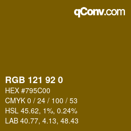 カラーコード: RGB 121 92 0 | qconv.com