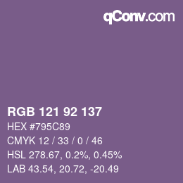 Color code: RGB 121 92 137 | qconv.com