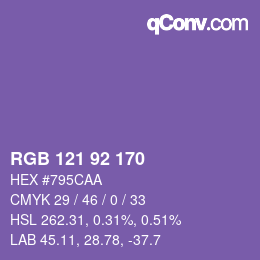 颜色代码: RGB 121 92 170 | qconv.com