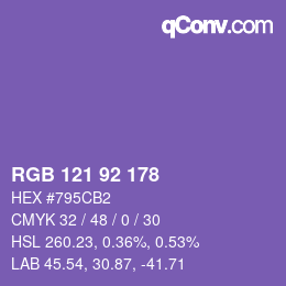 カラーコード: RGB 121 92 178 | qconv.com