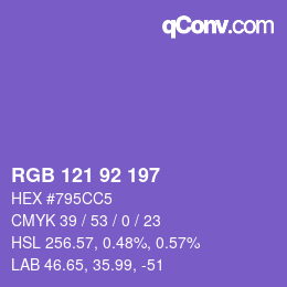 カラーコード: RGB 121 92 197 | qconv.com