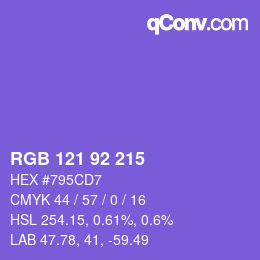 カラーコード: RGB 121 92 215 | qconv.com
