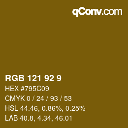 カラーコード: RGB 121 92 9 | qconv.com