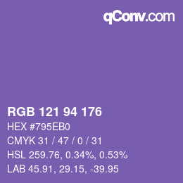 颜色代码: RGB 121 94 176 | qconv.com