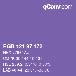 Color code: RGB 121 97 172 | qconv.com