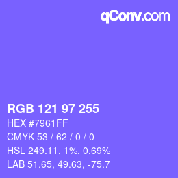 Color code: RGB 121 97 255 | qconv.com