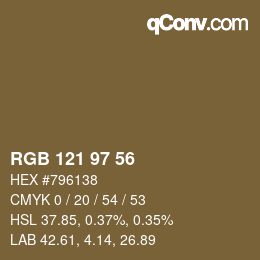カラーコード: RGB 121 97 56 | qconv.com
