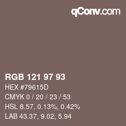 カラーコード: RGB 121 97 93 | qconv.com