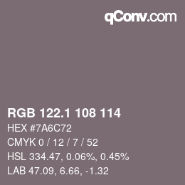 カラーコード: RGB 122.1 108 114 | qconv.com
