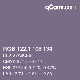 カラーコード: RGB 122.1 108 134 | qconv.com