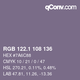 カラーコード: RGB 122.1 108 136 | qconv.com