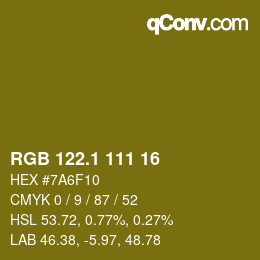 カラーコード: RGB 122.1 111 16 | qconv.com