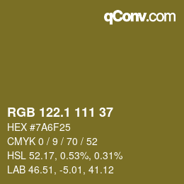 カラーコード: RGB 122.1 111 37 | qconv.com