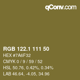 カラーコード: RGB 122.1 111 50 | qconv.com