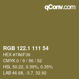 カラーコード: RGB 122.1 111 54 | qconv.com