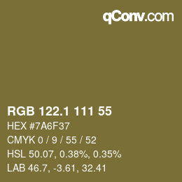 カラーコード: RGB 122.1 111 55 | qconv.com