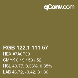 カラーコード: RGB 122.1 111 57 | qconv.com