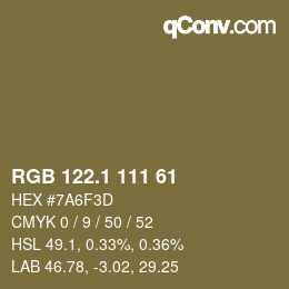 カラーコード: RGB 122.1 111 61 | qconv.com