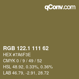 カラーコード: RGB 122.1 111 62 | qconv.com