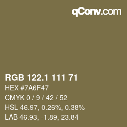 カラーコード: RGB 122.1 111 71 | qconv.com