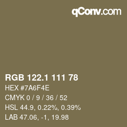 Color code: RGB 122.1 111 78 | qconv.com