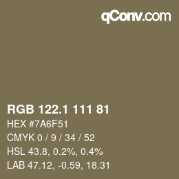 カラーコード: RGB 122.1 111 81 | qconv.com