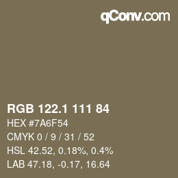 カラーコード: RGB 122.1 111 84 | qconv.com