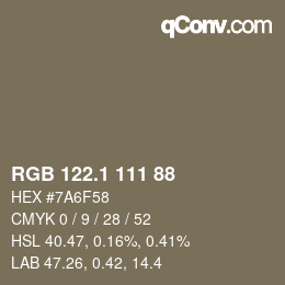 Color code: RGB 122.1 111 88 | qconv.com