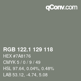 カラーコード: RGB 122.1 129 118 | qconv.com