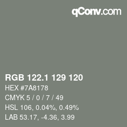 カラーコード: RGB 122.1 129 120 | qconv.com