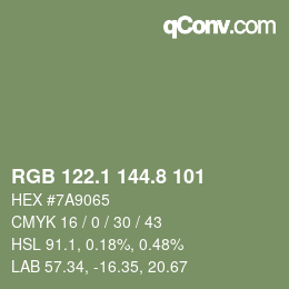 カラーコード: RGB 122.1 144.8 101 | qconv.com