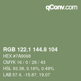 カラーコード: RGB 122.1 144.8 104 | qconv.com