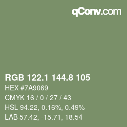 Color code: RGB 122.1 144.8 105 | qconv.com