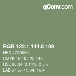 Color code: RGB 122.1 144.8 109 | qconv.com