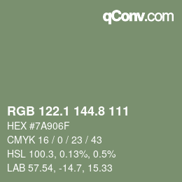 Color code: RGB 122.1 144.8 111 | qconv.com
