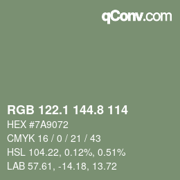 カラーコード: RGB 122.1 144.8 114 | qconv.com