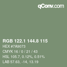 カラーコード: RGB 122.1 144.8 115 | qconv.com