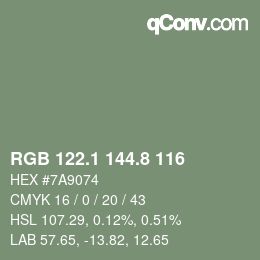 Farbcode: RGB 122.1 144.8 116 | qconv.com