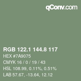 カラーコード: RGB 122.1 144.8 117 | qconv.com