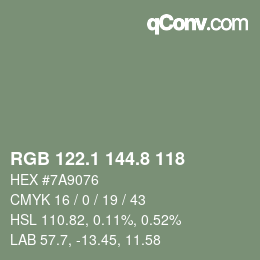 カラーコード: RGB 122.1 144.8 118 | qconv.com