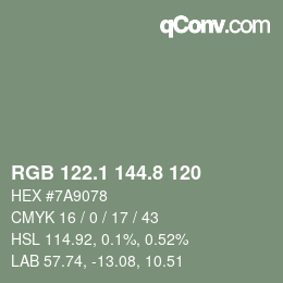 カラーコード: RGB 122.1 144.8 120 | qconv.com
