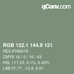 Color code: RGB 122.1 144.8 121 | qconv.com