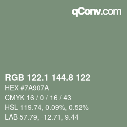 カラーコード: RGB 122.1 144.8 122 | qconv.com