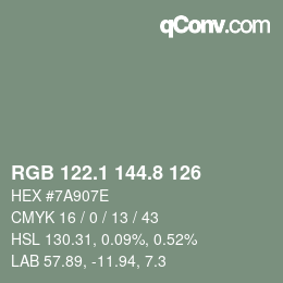Color code: RGB 122.1 144.8 126 | qconv.com