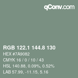 Color code: RGB 122.1 144.8 130 | qconv.com