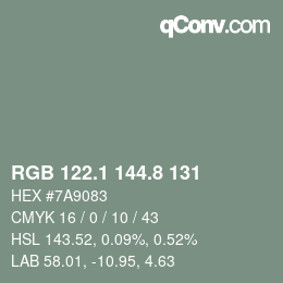 Color code: RGB 122.1 144.8 131 | qconv.com